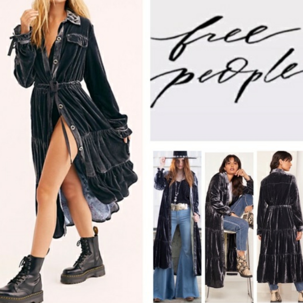 Free People Bella Donna Duster in Charcoal Blue Gray